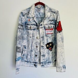 Rebel Star Jean Jacket S Acid Wash Patches Graphics Streetwear